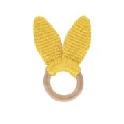 Babyjem Knitted Cotton & Wooden Ring Teether – Yellow