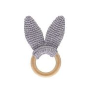 Babyjem Knitted Cotton & Wooden Ring Teether – Gray