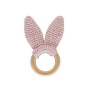 Babyjem Knitted Cotton & Wooden Ring Teether – Pink